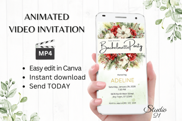 Christmas Bachelorette Party Evite W6186: Festive Digital Invitations