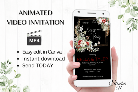 Christmas Engagement Party Invite W1183: Festive Digital Templates