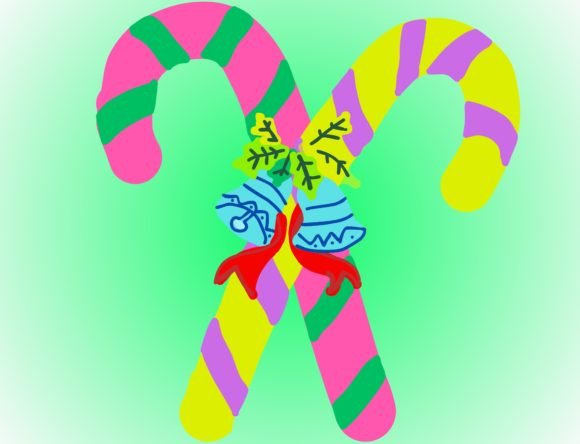 Colorful Chrismas Candy Cane with Bell: Festive Typography