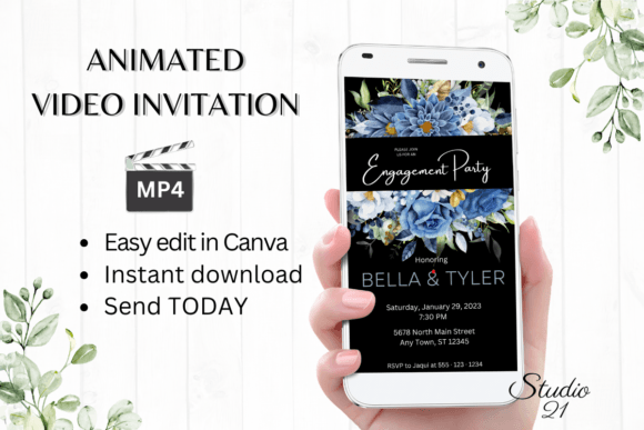 Digital Engagement Party Invite W1147: Animated Elegance