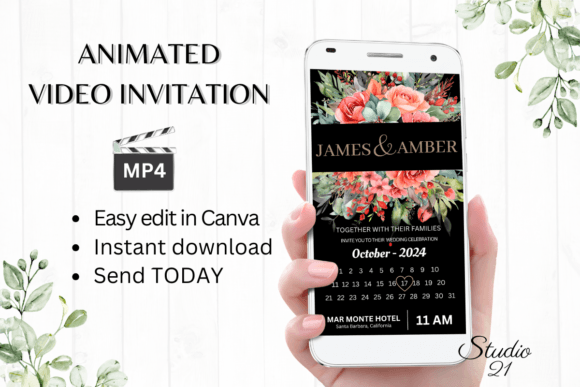 Elegant Botanicals: The Floral Wedding Invitation W8137B Template
