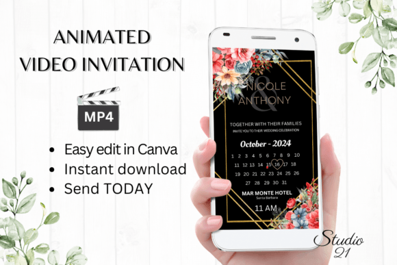 Elegant Florals Meet Digital Ease: The W8135B Invitation