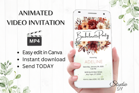 Fall Bachelorette Party Invite W6156: Animated Digital Style